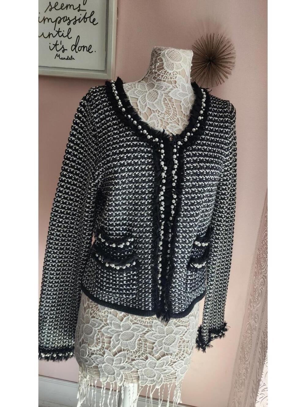 LKNW White House Black Market sweater jacket pearl trim XL